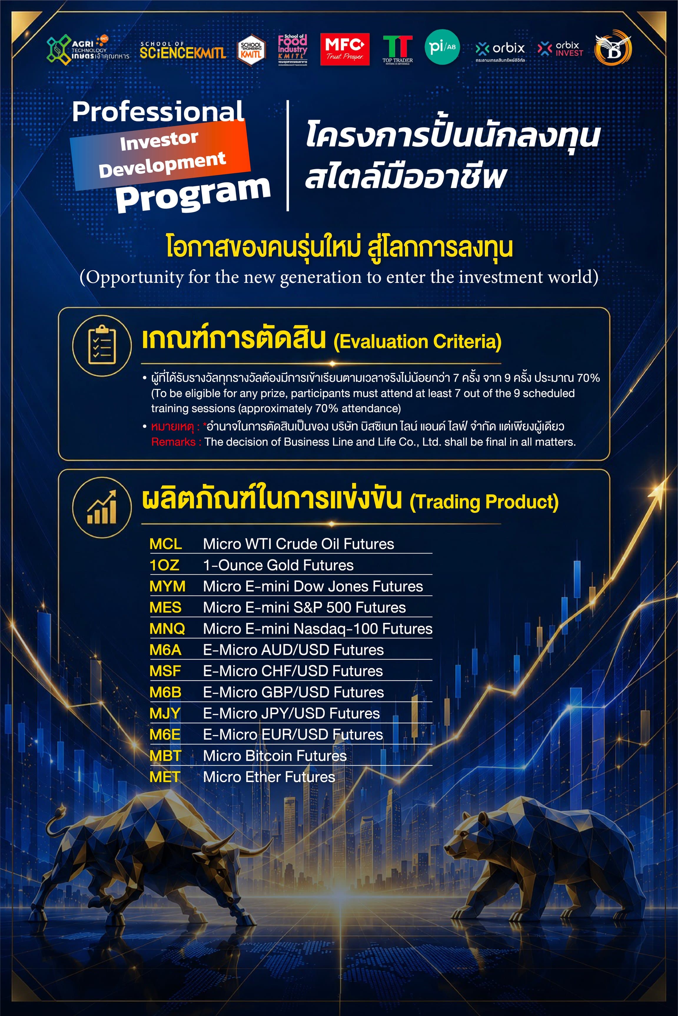 เกณฑ์การตัดสิน (Evaluation Criteria) และผลิตภัณฑ์ในการเทรด (Trading Product)